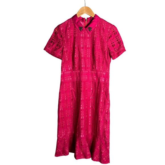 Draper James Plaid Lace Midi Dress Red Size 4 - Picture 1 of 3